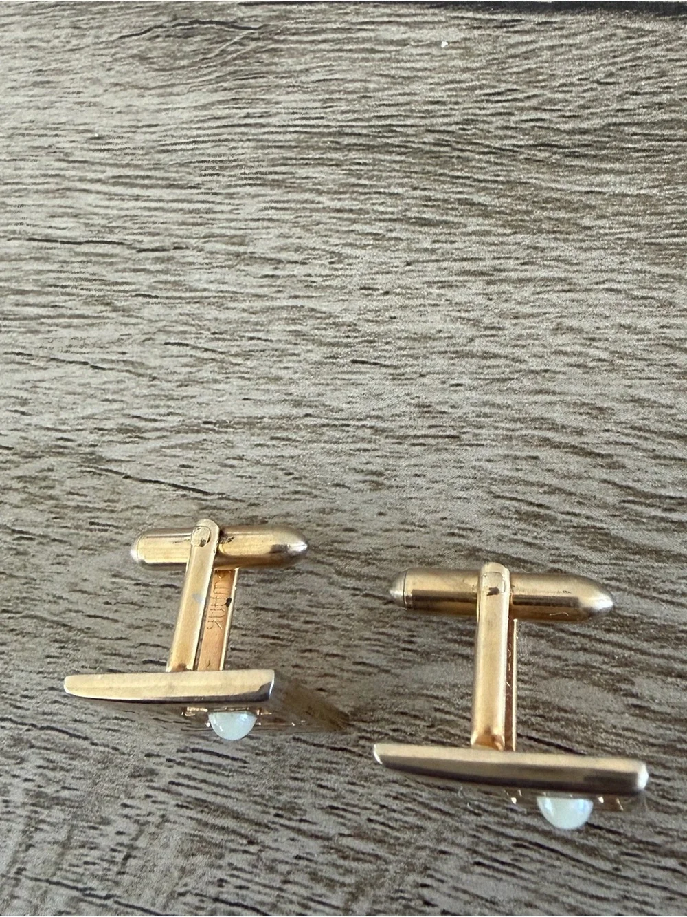 Vintage Swank Goldtone Square Faux Pearls Mother Pearl? Cufflinks Cutout Design